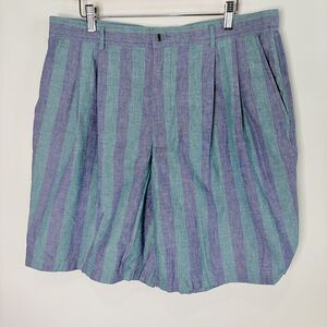 Vintage Claiborne Shorts Striped Blue Purple Pleated 90's style Men Size 36